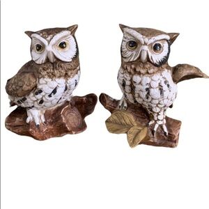 EUC Vintage Homco #1114 Porcelain Owl Figurines - Set of 2